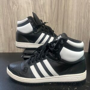 Adidas Top Ten high Mens 9.5 Basketball Shoe Collegiate  Blk/Wht Leather SKU 316